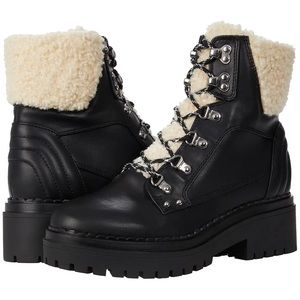 Guess women’s walken block heels boots in black faux leather size 9.5